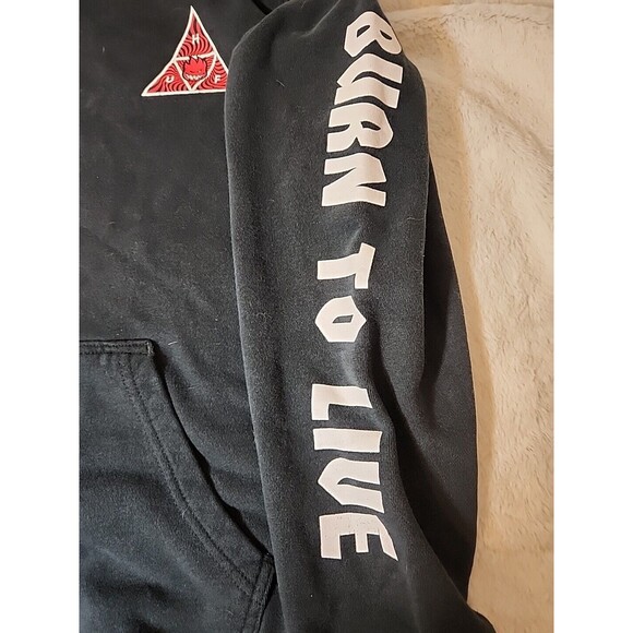 Vintage Y2K HUF Spitfire Hoodie Mens XL Born to Live Burn‎ Pullover Skate Black - Picture 3 of 8